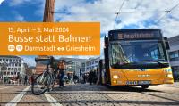 Ersatzbus der Linie 9E am Luisenplatz mit Fahrziel Griesheim 